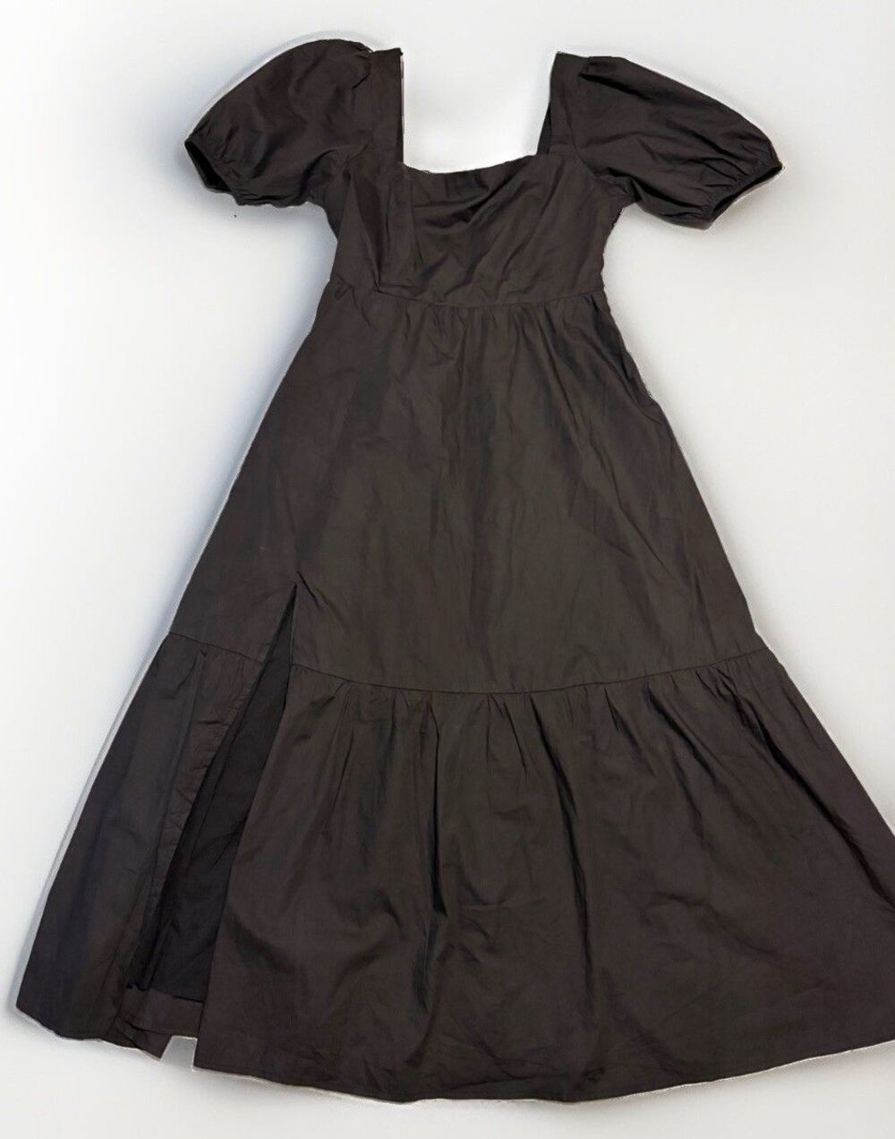 ASTR The Label Dress Women's Small Black Puff Sleeve Tiered Poplin Midi